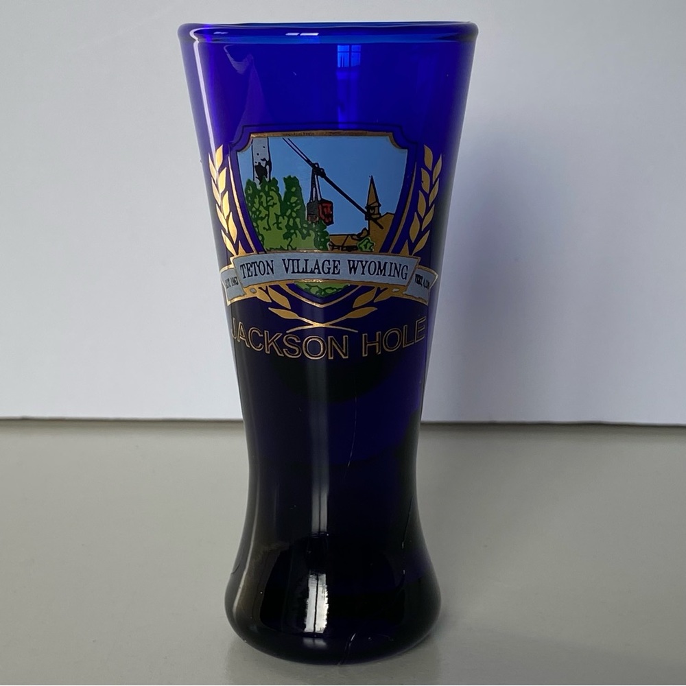 Jackson Hole Shot Glass Wyoming WY Cobalt Blue Shot Glass Teton Village Gondola